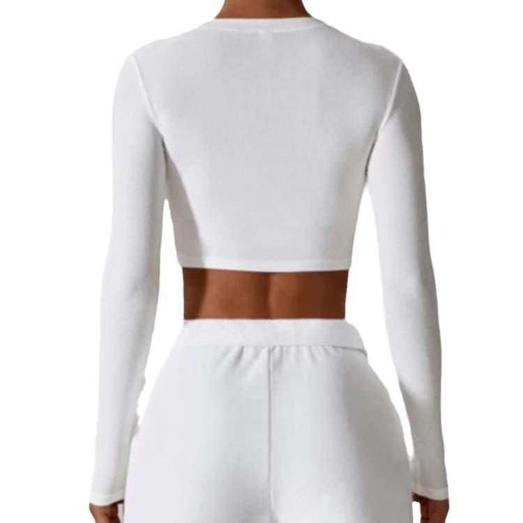 

Женский спортивный топ с длинным рукавом и круглым вырезом, сексуальный, с поясом, повседневный, для фитнеса, короткий, тонкий XL белый