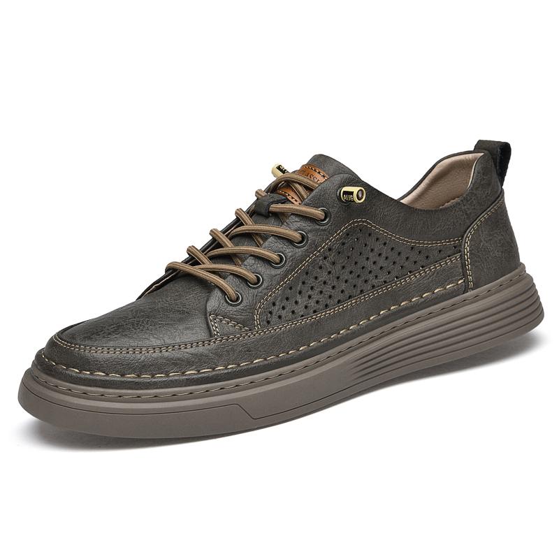 Classic Brand Men's Leather Casual Shoes Retro Khaki Men's Oxford Shoes Breathable Men's Outdoor Hiking Shoes Winter Velvet