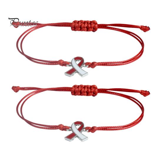 Soft Woven Rope Jewelry 2 Pcs Breast Cancer Awareness Bracelets, Adjustable Braided String Stackable Wrist Accessories Bracelets with Ribbon