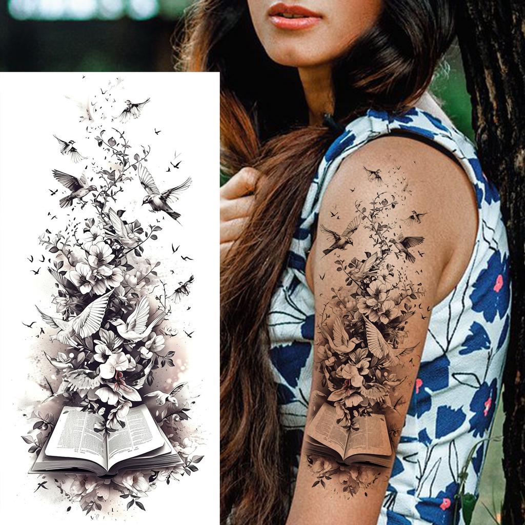 1 Sheet Sketch Flower Animals Temporary Tattoos For Women Long Lasting Waterproof Elephant Turtle Fake Tattoo Body Art Stickers