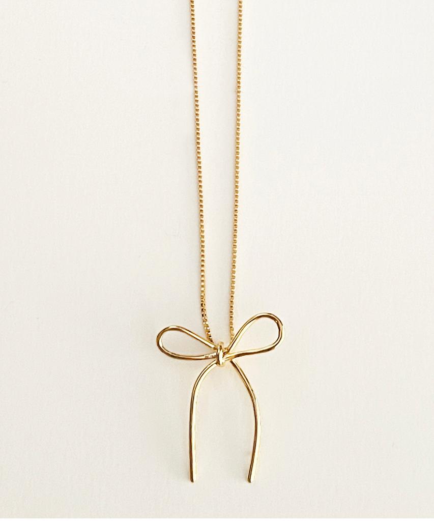 Elyona Bow Ribbon Necklace (Gold)