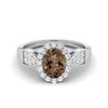 8X6mm Oval Smoky Quartz 925 Sterling Silver Solitaire Accents Women Engagement Ring
