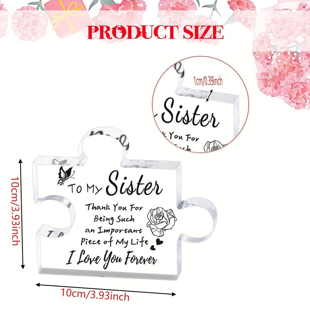 1 szt. Akrylowy element układanki Siostra Dekoracja Prezent, Sentimentalna Pamiątka z Miłym Przesłaniem, Przezroczysty PMMA Wystrój Domu dla Sióstr
