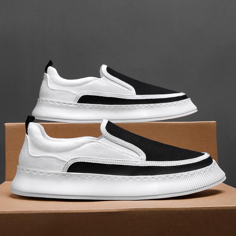 

Мужская обувь весна 2024 новые дышащие парусиновые туфли мужские трендовые универсальные туфли с толстой подошвой повседневные модные туфли с одной педалью 39 чёрный