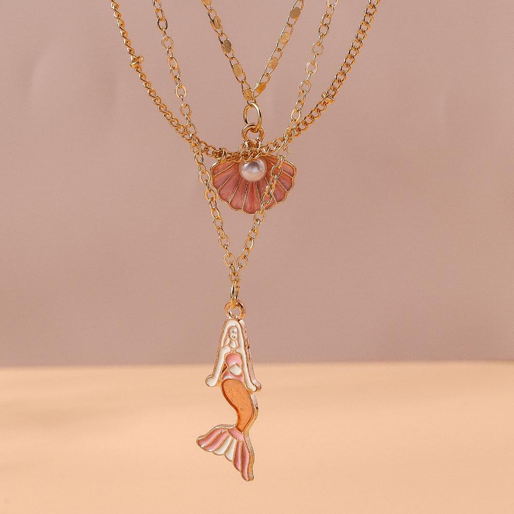 Fashion Shell Mermaid Pendant Necklaces Women Girls Multilayer Chain Necklace Party Holicay Jewelry Gifts