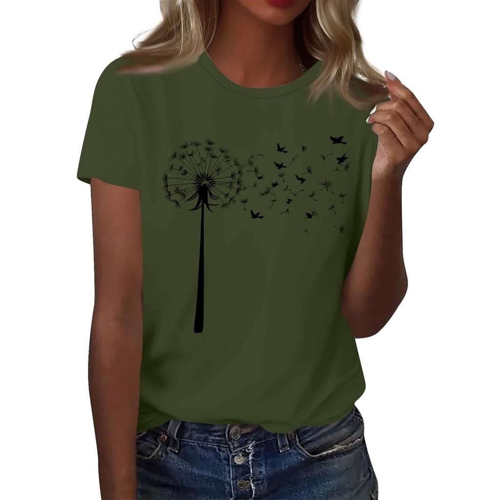 Damenmode Lässig Bedrucktes Rundhals Kurzarm T-Shirt Top T-Shirt Oberteil