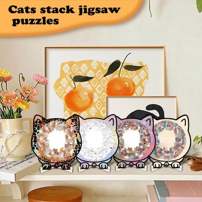 135Pcs/Set Cat Shaped Wooden Jigsaw Puzzle Focus Logic Training Wood Puzzle Game Educational Difficult Puzzle Toy Decoration Cat Lovers Gift