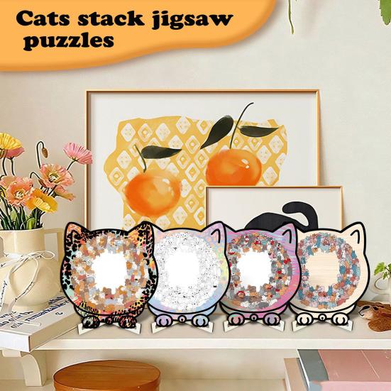 135 szt./zestaw Puzzle drewniane w kształcie kota Trening koncentracji i logiki Drewniana gra logiczna Edukacyjna trudna zabawka dekoracja Prezent dla miłośników kotów