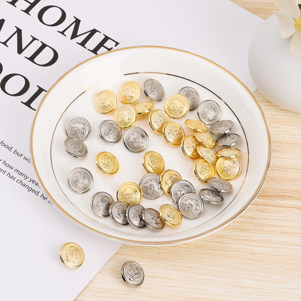 10PCS Gold Silver 15mm Round Metal Eagle Button Blazer Suits Uniform Buttons Eagle Badge Sewing Clothing DIY Clothing Accessory
