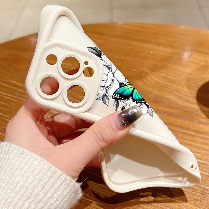 Butterfly Flowers Pattern Soft Silicone Case For iPhone 15 16 14 Pro Max 15 14 Plus 11 12 13 Pro 16E XR Shockproof Phone Cover