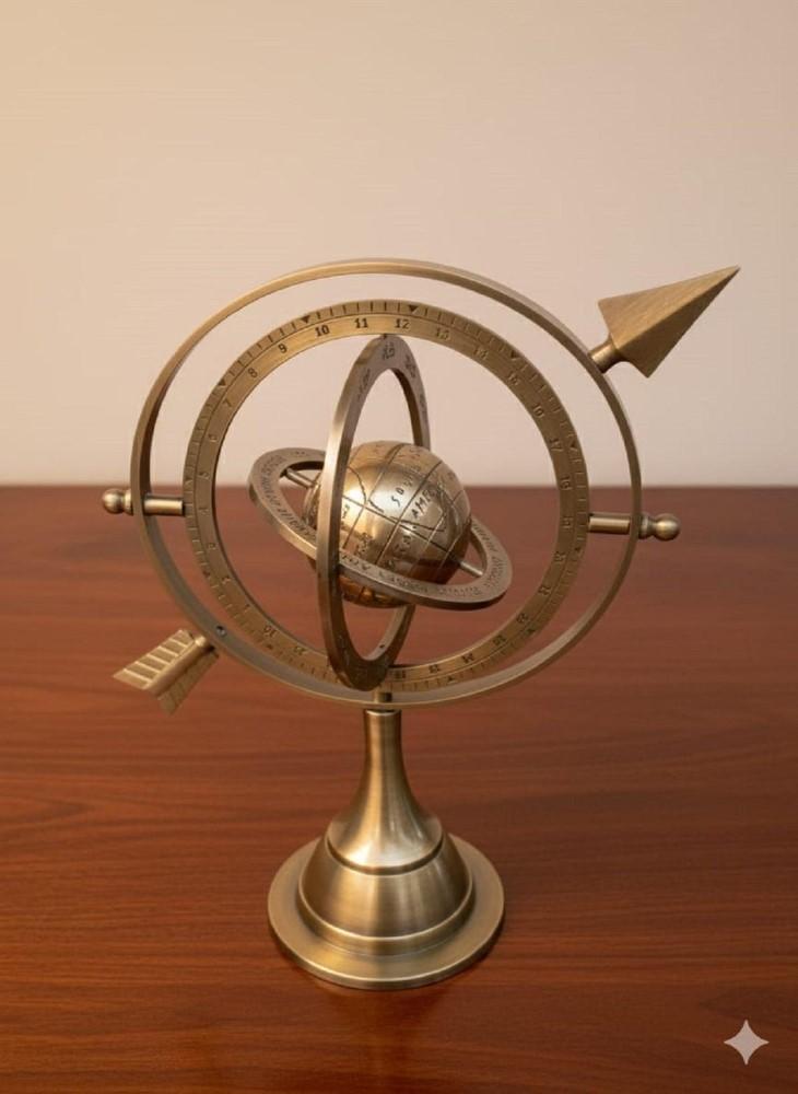 11" Antyczny Mosiężny Sfera Armilarna ze Strzałką – Morska Grawerowana Kula