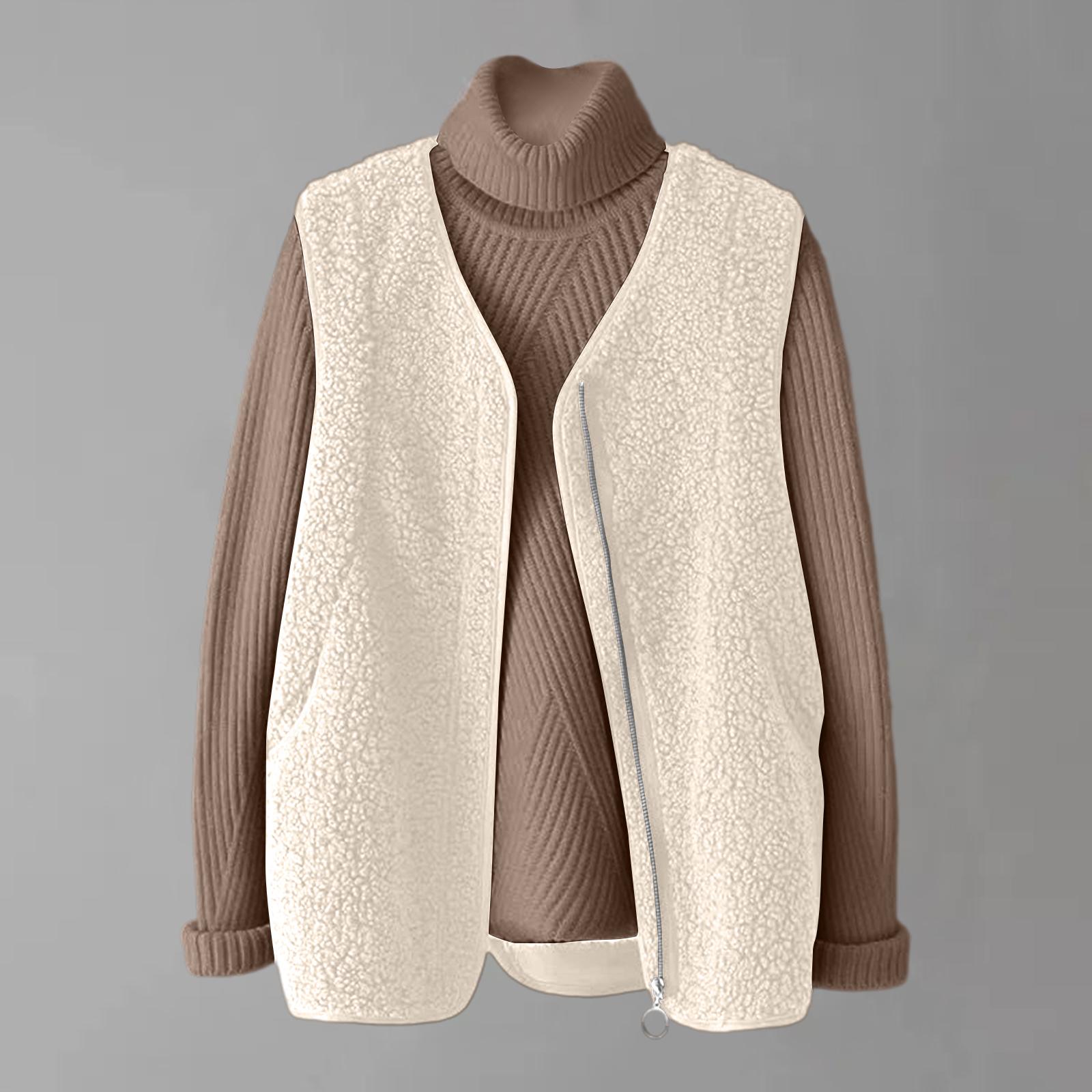 

Women s Fashion Vest Jacket Sleeveless Solid Color Zipper Jacket XXL бежевый