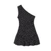 Polka Dot One-Shoulder Pleated Super Short Dress with French Design
