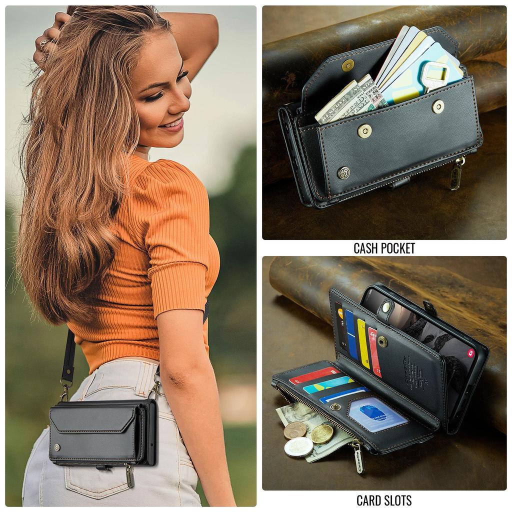 CaseMe Crossbody Wallet Case For Samsung Galaxy S26/S26+/S26 Ultra Zipper Wrise Multi-functional Flip PU Leather Card Holder Cover Protectives Skins