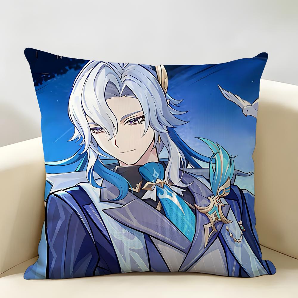 Neuvillette Genshin Impact Cushion Cover Natural Linen Organic Fabric DoubleSided Printing Room Sofa Decor Pillow Case