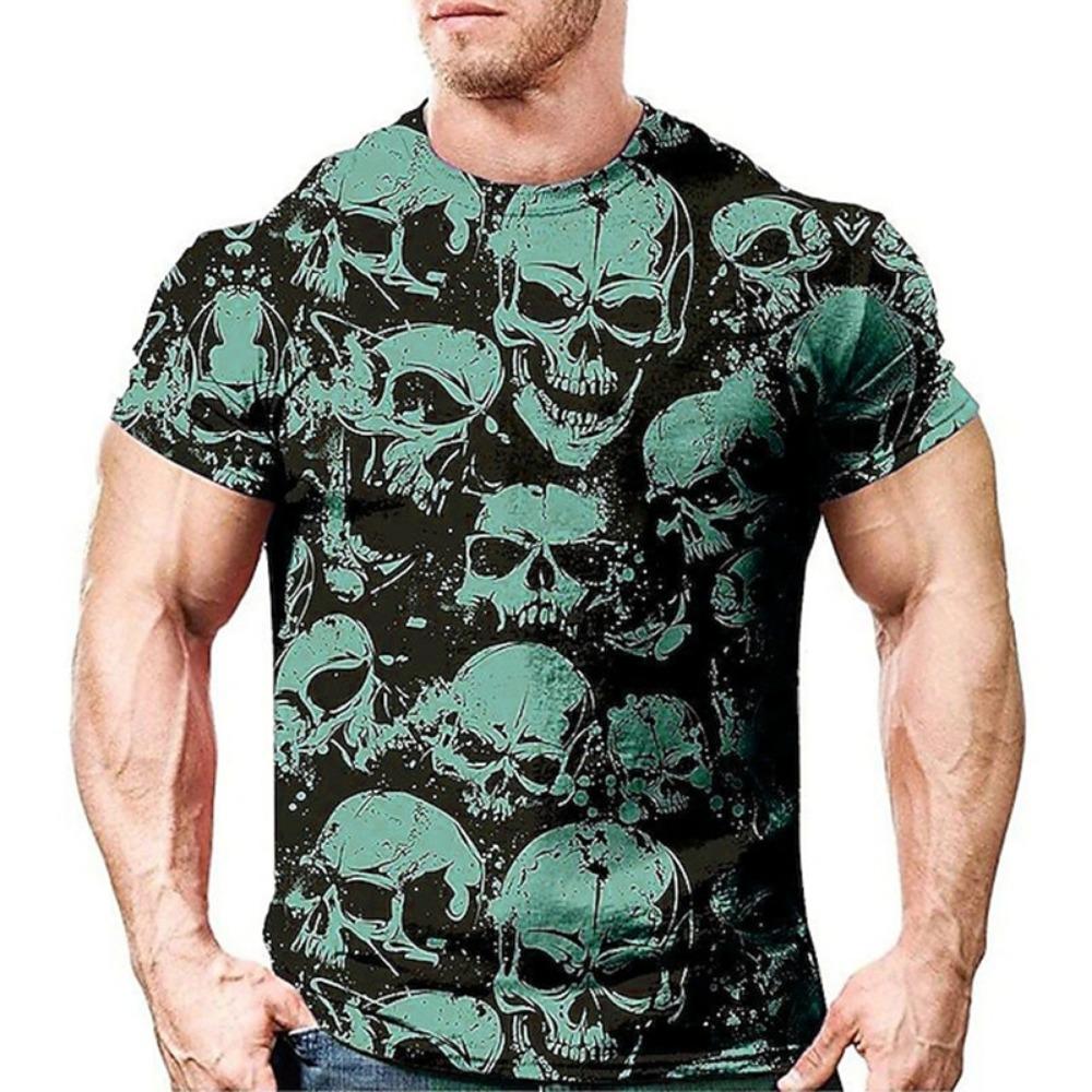 2025-2026 New Trend Men's Street Style Printed Skull Pattern Summer Casual Harajuku Retro Men's Y2K Top Fashion Short Sleeve T-Shirt
