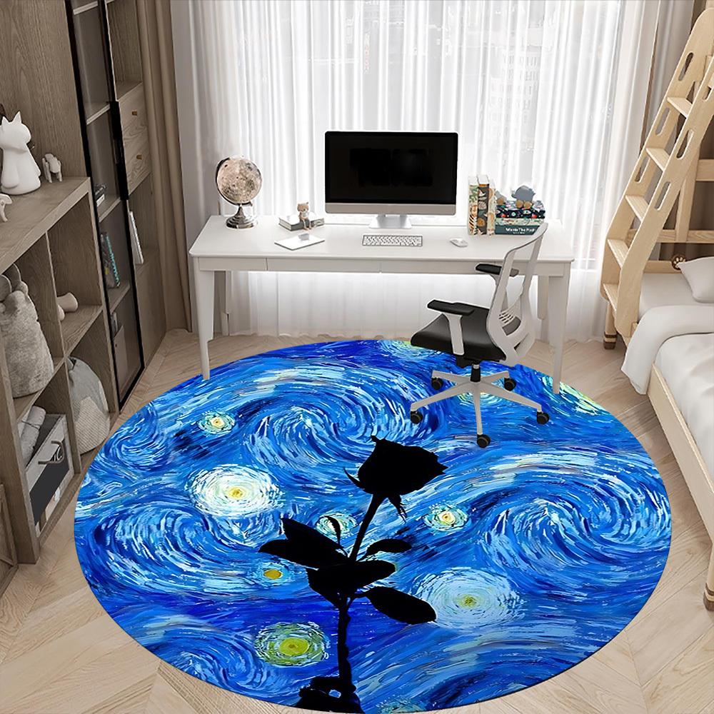 1pc Starry Night Rose Chair Carpet for Office, Round Non-Slip Durable Large Size Office Carpet, Suitable for Office, Beautiful Decoration