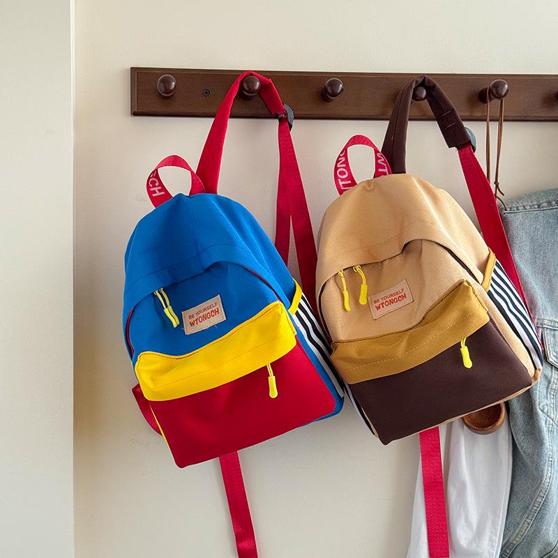 Kids' Candy Color Lightweight Backpack - Fashionable Color Block Design for Kindergarten Boys and Girls