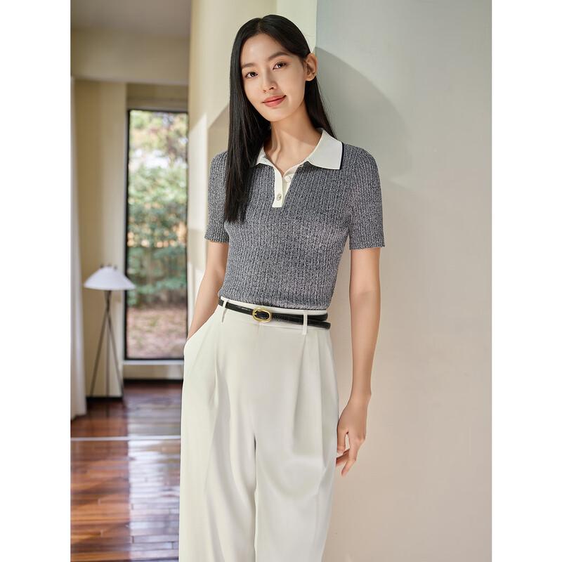 Jiu Zi Anna Coco Women's Polo Knit Short Sleeve Top