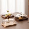 Rectangular Acacia Wood Butter Plate Glass Cover Cheese Butter Plate Snack Cake Dessert Plate Butter Box Tableware