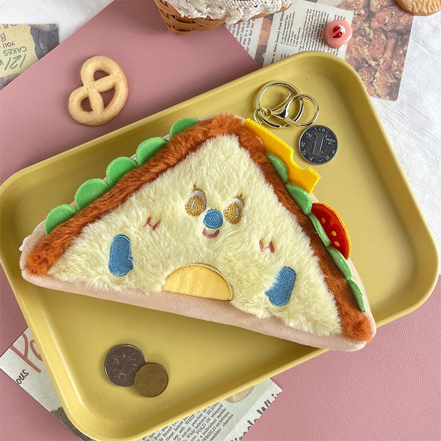 Korean Style Plush Coin Purse & Keychain - Breakfast Food Design, Large Capacity Pencil Case, Portable Storage Bag