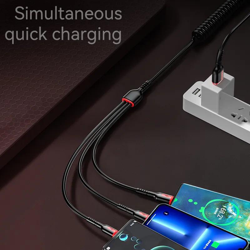 3 In 1 66W Fast Charging Cable For Xiaomi Iphone Poco Micro Usb Type C Charger Cable Cord Multiple Usb Charging Wire Line