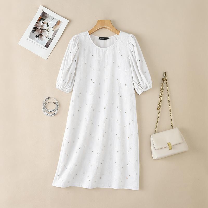ZANZEA Women Casual Round Neck Half Sleeve Elegant Patchwork Crochet Dress M белый