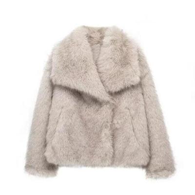Winter Kunstfell Kurzjacke mit großem Revers für Damen