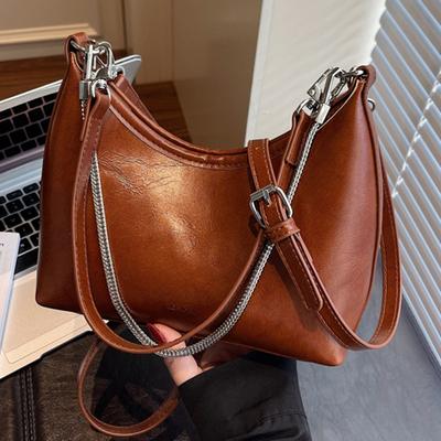 Underarm Bag Women's 2025 Autumn New Foreign Style Fashion Niche Design Shoulder Bag Glossy Chain Messenger Bag