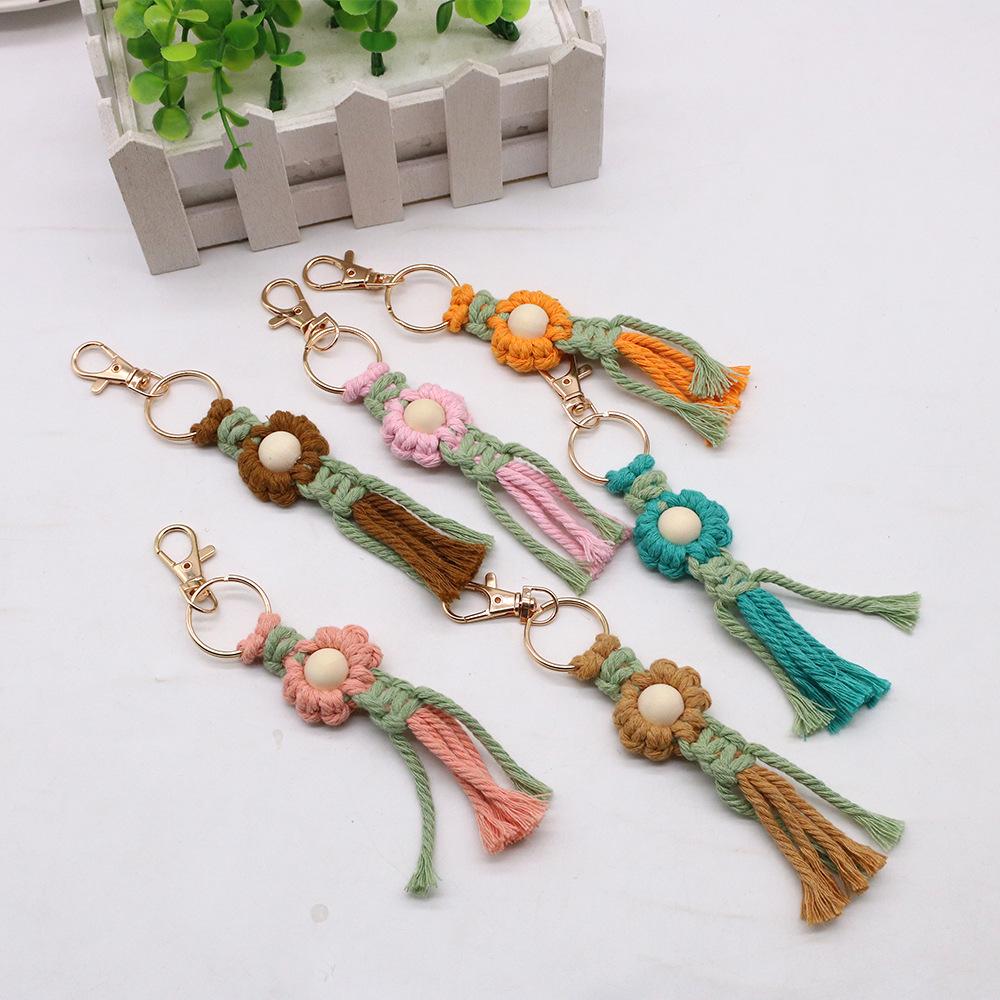 Hand-Woven Cotton Rope Flower Keychain Ornament