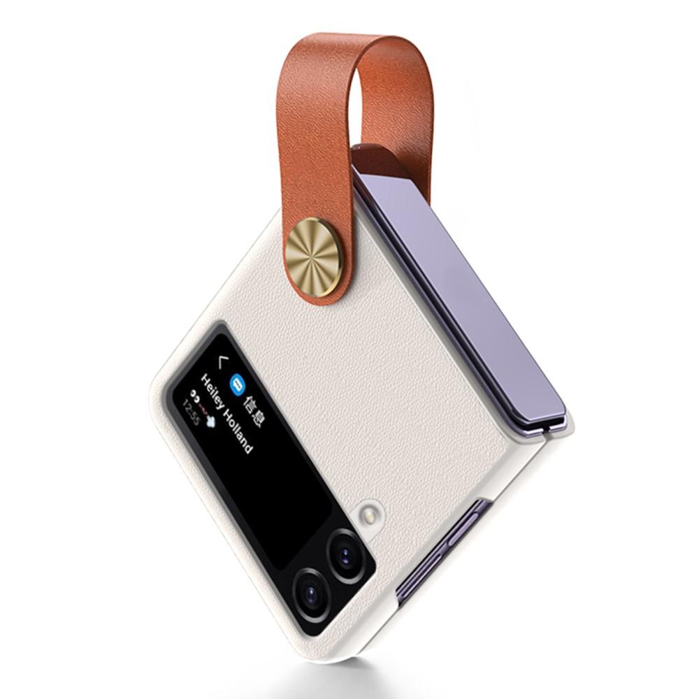 Etui GKK z paskiem i podpórką do Samsunga Galaxy Z Flip4 5G, odporne na upadki, pokryte skórą PU, twarde etui PC