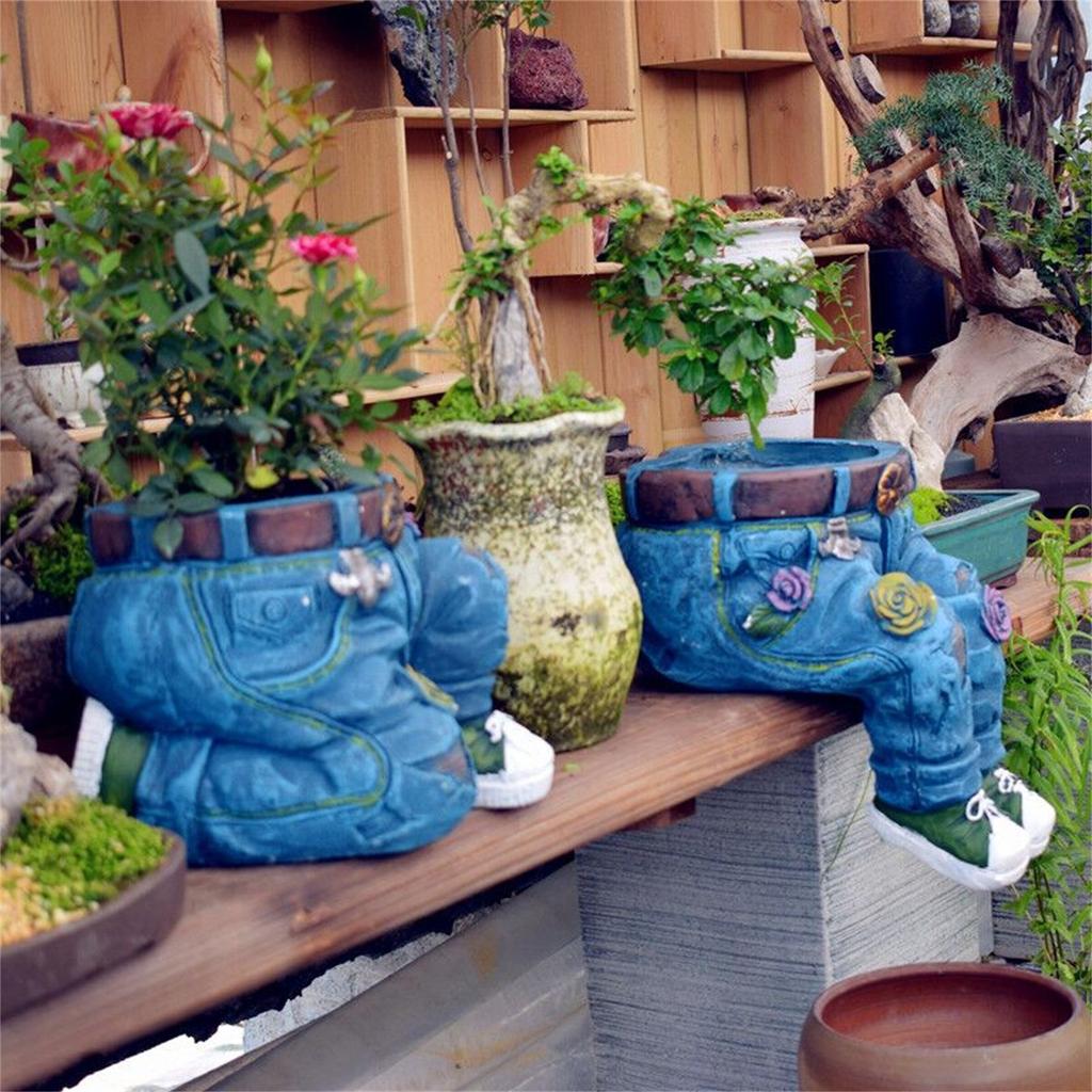 Resin Denim Pants Ornaments Creative Flower Pot Decoration Crafts Retro Garden