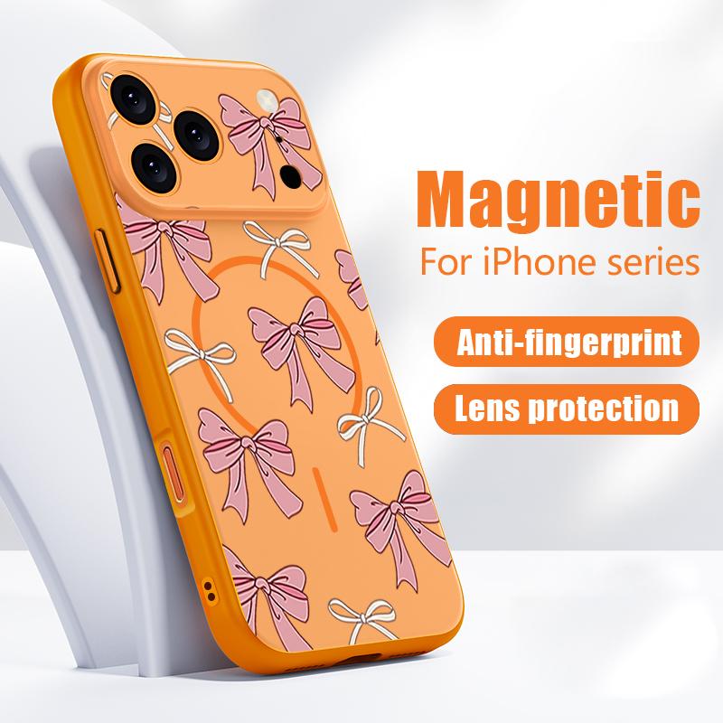 Magnético Para Magsafe Funda Para iPhone 17 Pro Max Patrón de Lazos Rosas Cubierta con Sensación de Piel Para iPhone 16 15 14 13 Pro Max