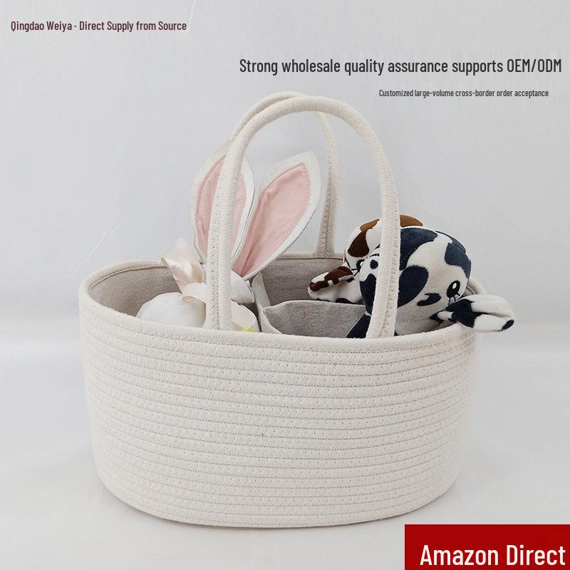 Large Woven Cotton Rope Storage Basket for Infant and Toddler Supplies