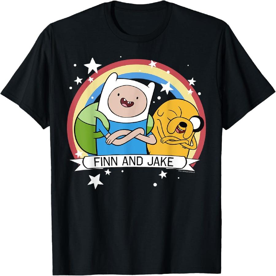 Футболка с портретом Финна и Джейка из мультсериала  Время приключений  от Cartoon Network. XXXXXL чёрный