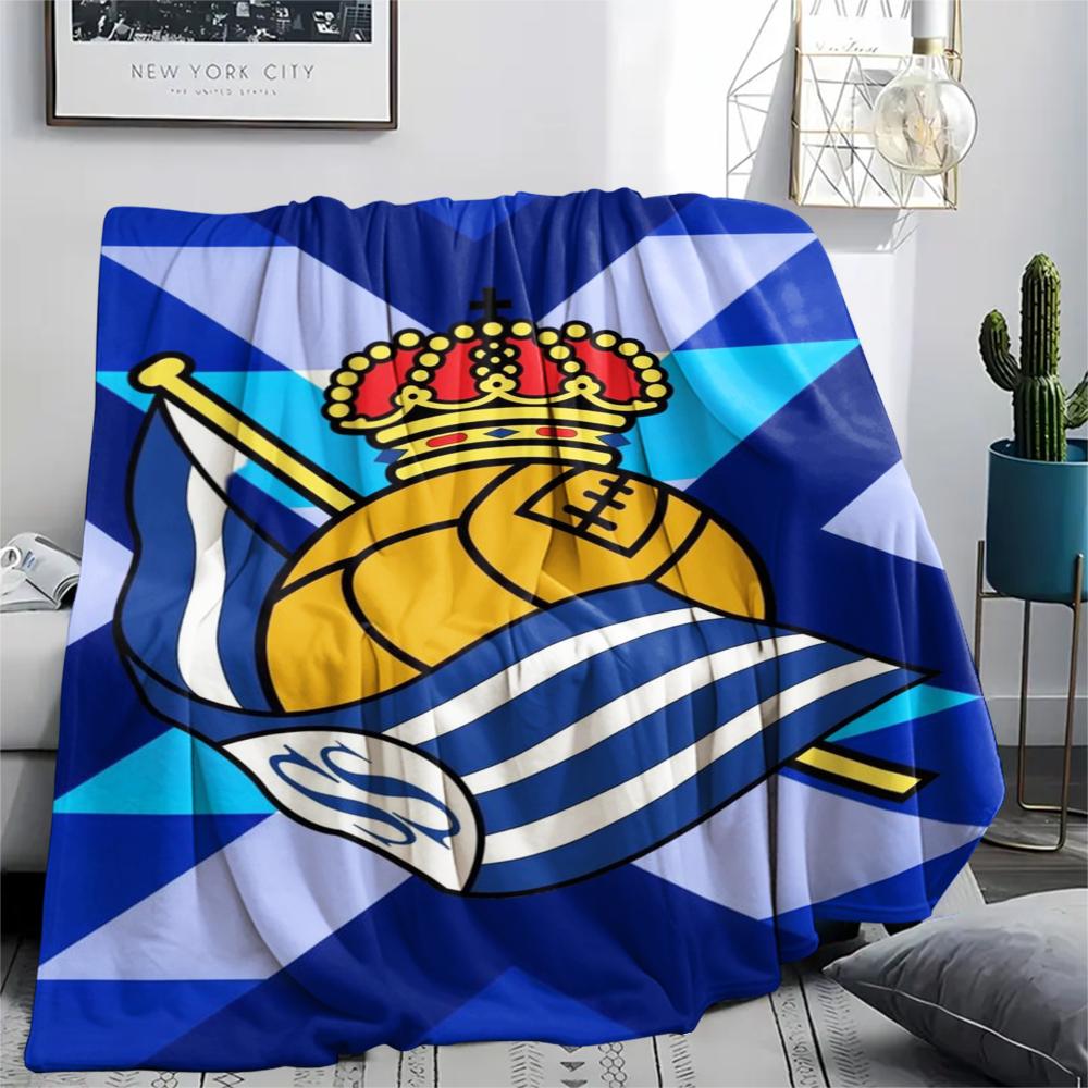 1Pc Real Sociedad Print Flannel Blanket, High Quality Comfortable for All Seasons, Home Decor, Warmth and Comfort, Perfect for Christmas Gifts