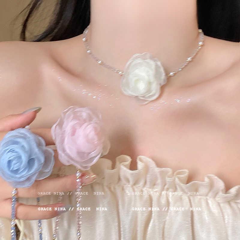 Elegant Spring Flower Mori Style Crystal Choker Necklace for Women