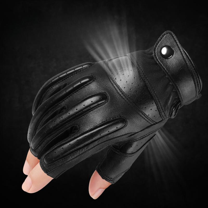 Korean Sheepskin Cycling Gloves Leak Three Fingers Sun Protection and Breathable Outdoor Men's Harley Motorcycle Leather Gloves