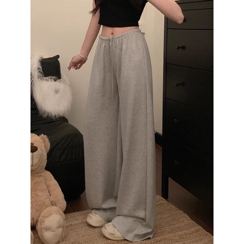 Kumikumi Idle Style Drawstring Casual Pants Straight-Leg Pants Women's Autumn Simplicity Loose White Wide Leg Pants Mop Pants