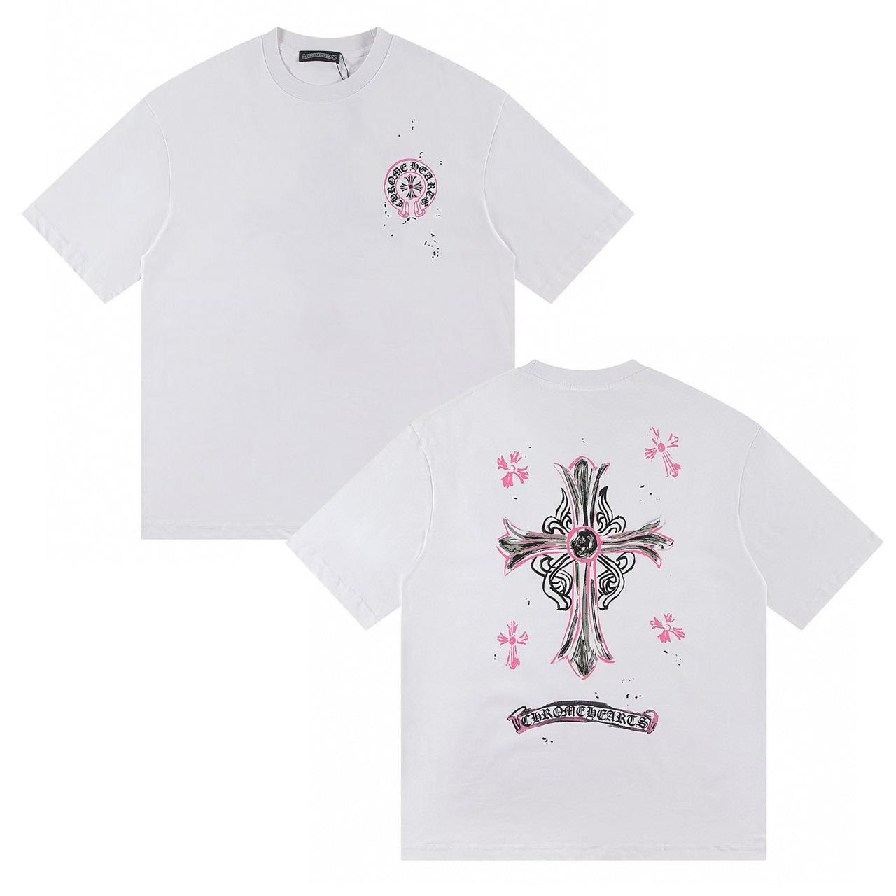 

W390 CHROME HEARTS 2025 Літо Нова Високоякісна Бавовняна Футболка з Круглим Вирізом Вільного Великого Розміру Парна Футболка L білий