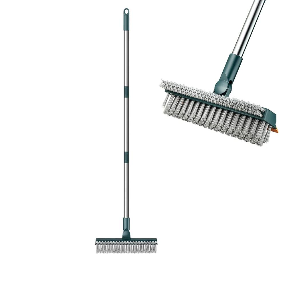 Floor Scrub Brush with 44 Inch Adjustable Long Handle 3 In 1 Multifunctional Scrape and Brush 45° Rotating Stiff Bristles NEW