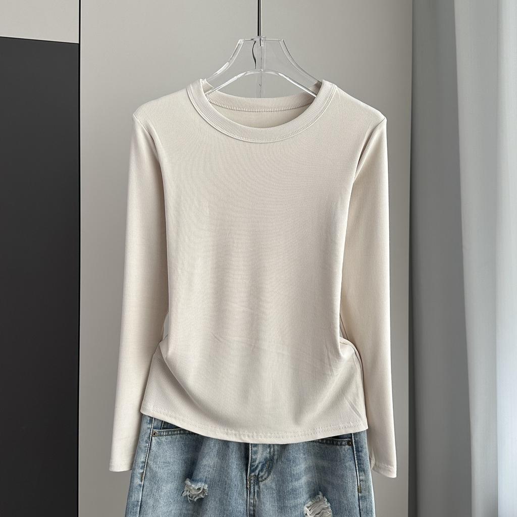 Ribbed Round Neck Long Sleeve Base Top Modal Slim Inner Wear For Winter Stretchy Slim Base Layer Soft Ribbed Fabric Good For Inner And Outer Wear Top
