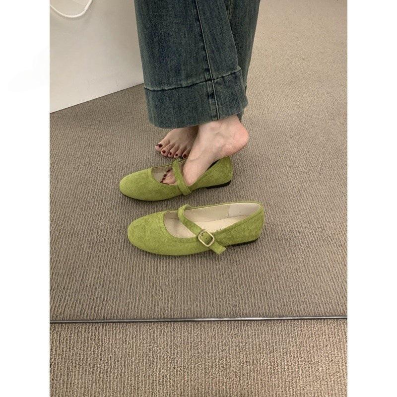 Simple and Versatile Word with Round Head Suede Mary Jane Shoes Are Versatile and Not Tired of Feet, Flat Bottom Doudou Ballet Single Shoes Women