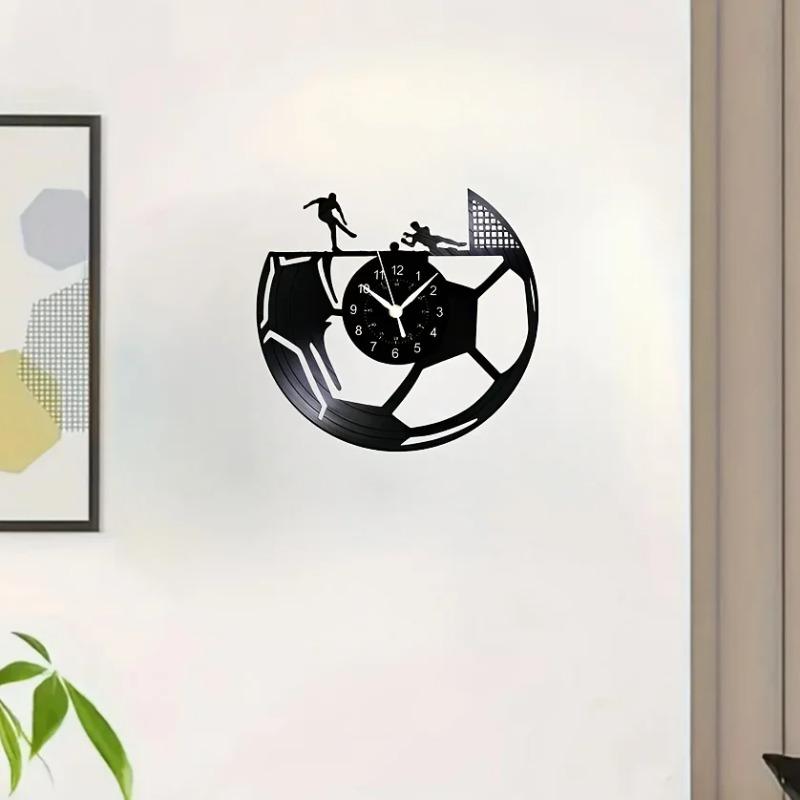 Soccer Vinyl Record Clock 12 Inch Sport Wall Clock Decor for Boy Room Home Bedroom Living Room Office Birthday Gift for Men