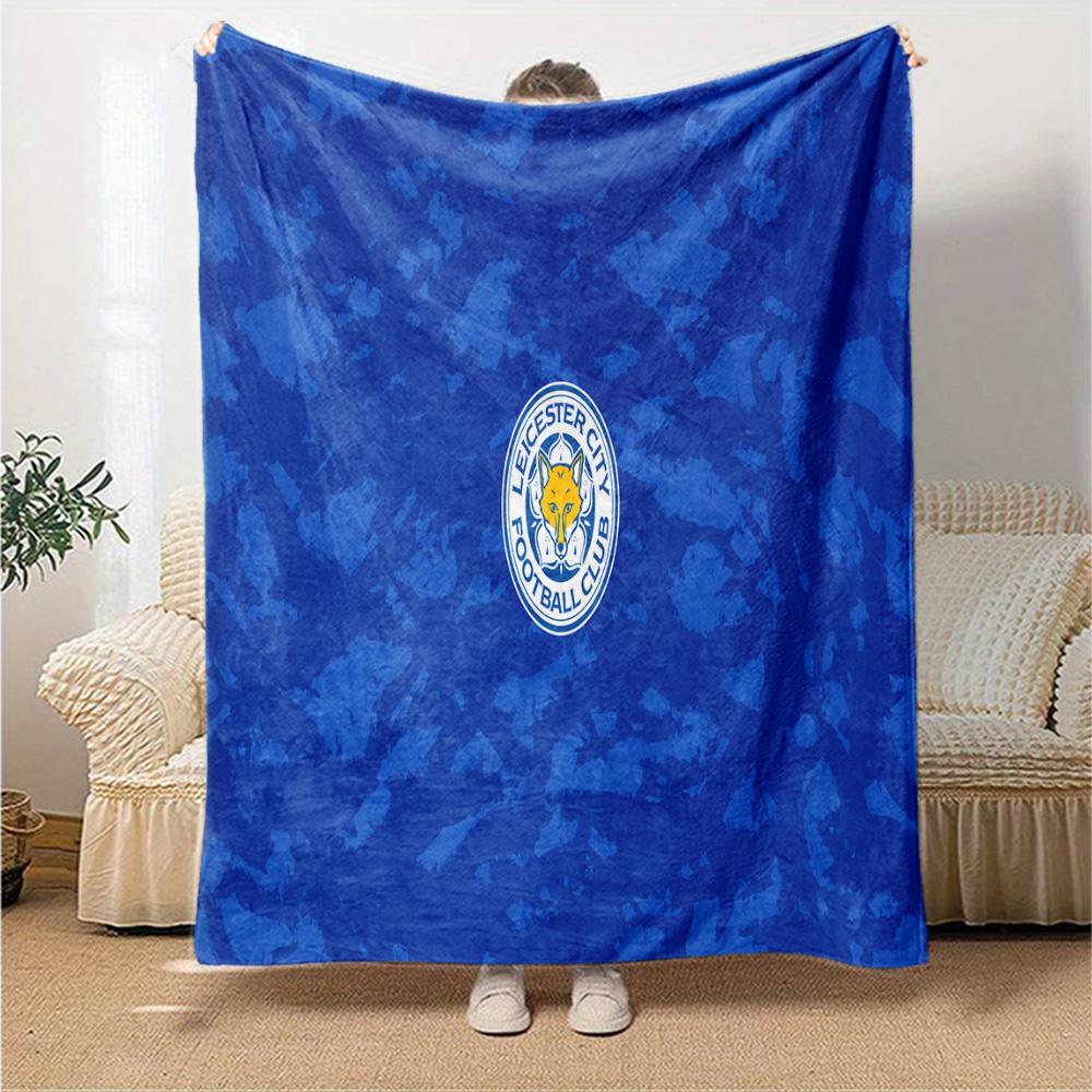 Leicester Football Club Crest Flannel Blanket, Soft Polyester, Modern Design, All-Season for Camping, Travel, Gifts for holidays or birthdays