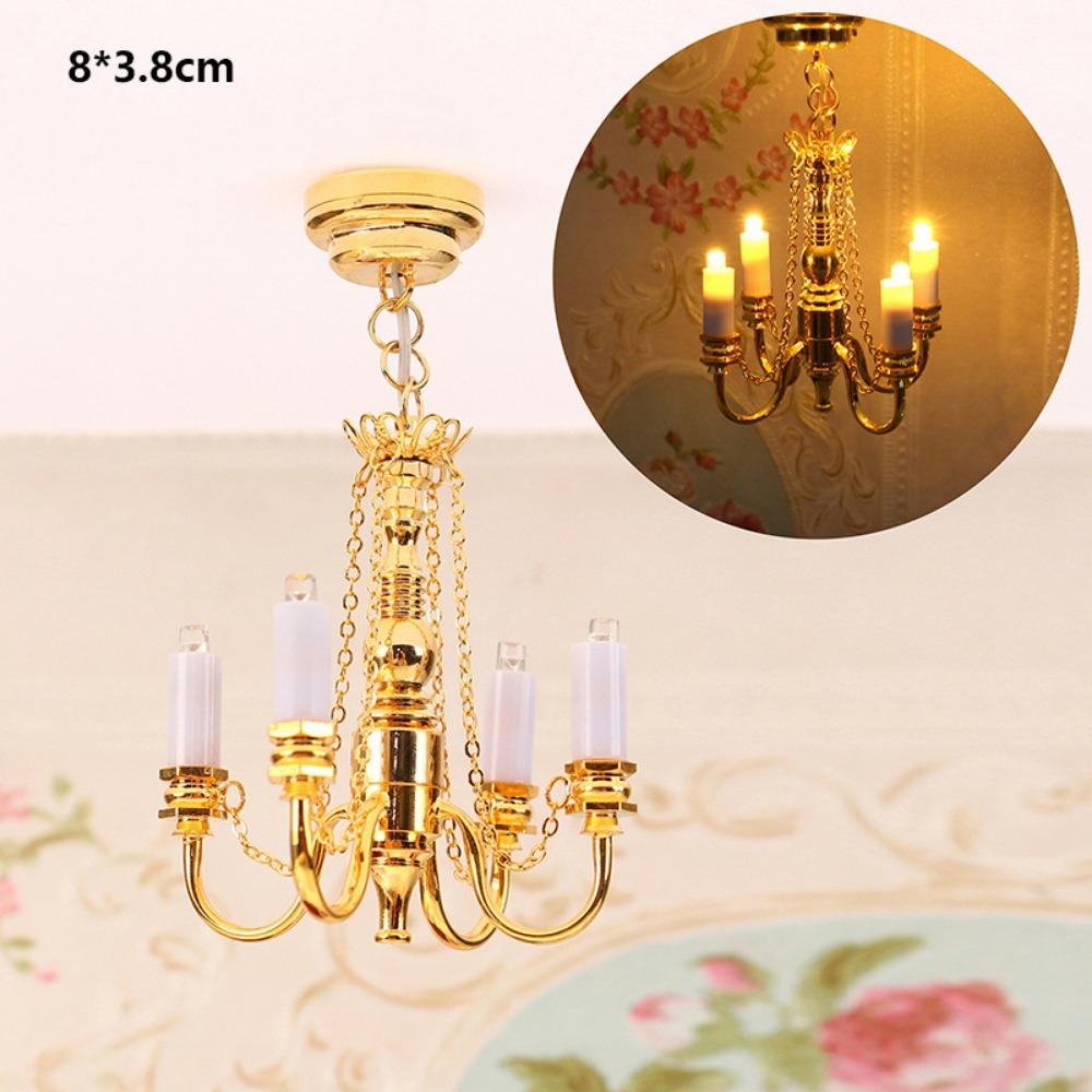 1:12 Miniature LED Golden Light Mini Home Table Lamp Model  Doll House Accessories