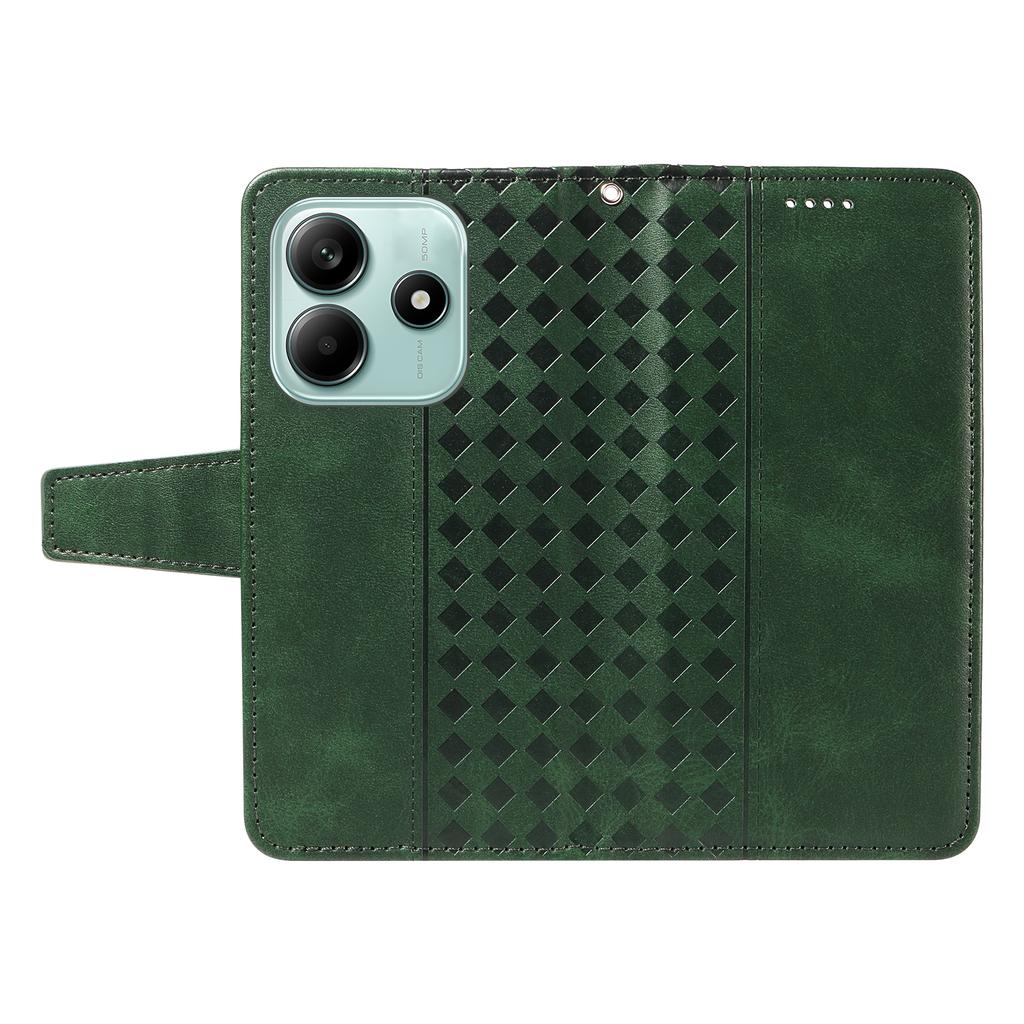 For Xiaomi Poco M7 Pro 5G/Xiaomi Redmi Note 14 5G Leather Case Wallet Stand Grids Imprinted Phone Cover with Strap