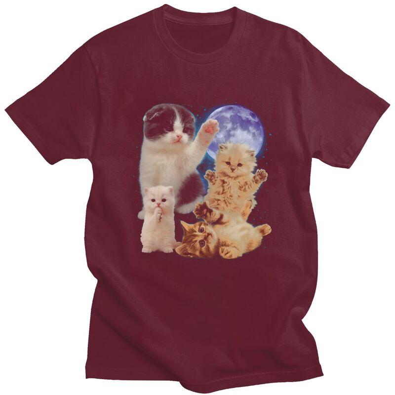 Cute Kittens Cat Moon Cosmic Printed T Shirt for Unisex Pure Cotton Tshirts Fashion Streetwaer Short Sleeve Tee Shirt