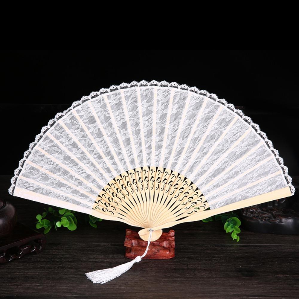 Diameter 40cm Chinese  Vintage Bamboo Fan Bamboo Frame Bamboo Silk Folding Fan  Dancing Party