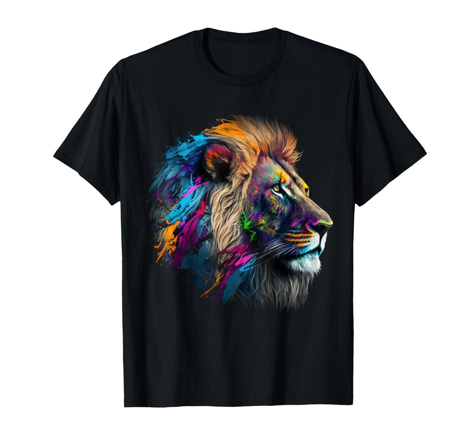 

Lion Animal Print Art Animal Lovers Colourful Lion T-Shirt 2XL